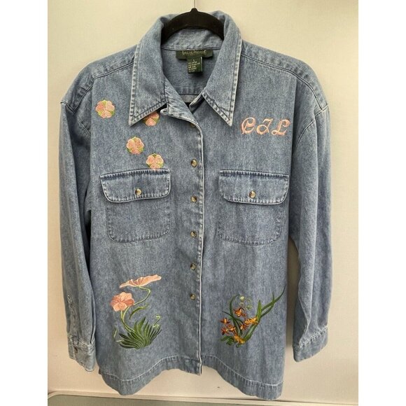 Harve Bernard Women's Blue Denim Button Up Shirt Size Large - Picture 13 of 16